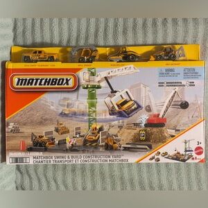 Matchbox Swing and Build Construction Yard, Yellow and Green Vehicles. NIB